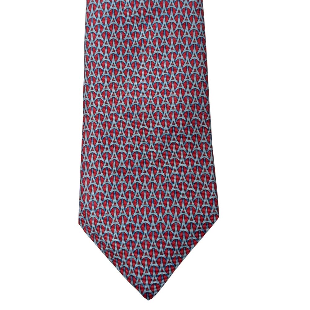 Vintage Hermès 100% Silk Men's Red Tie With Blue Geometric Designs